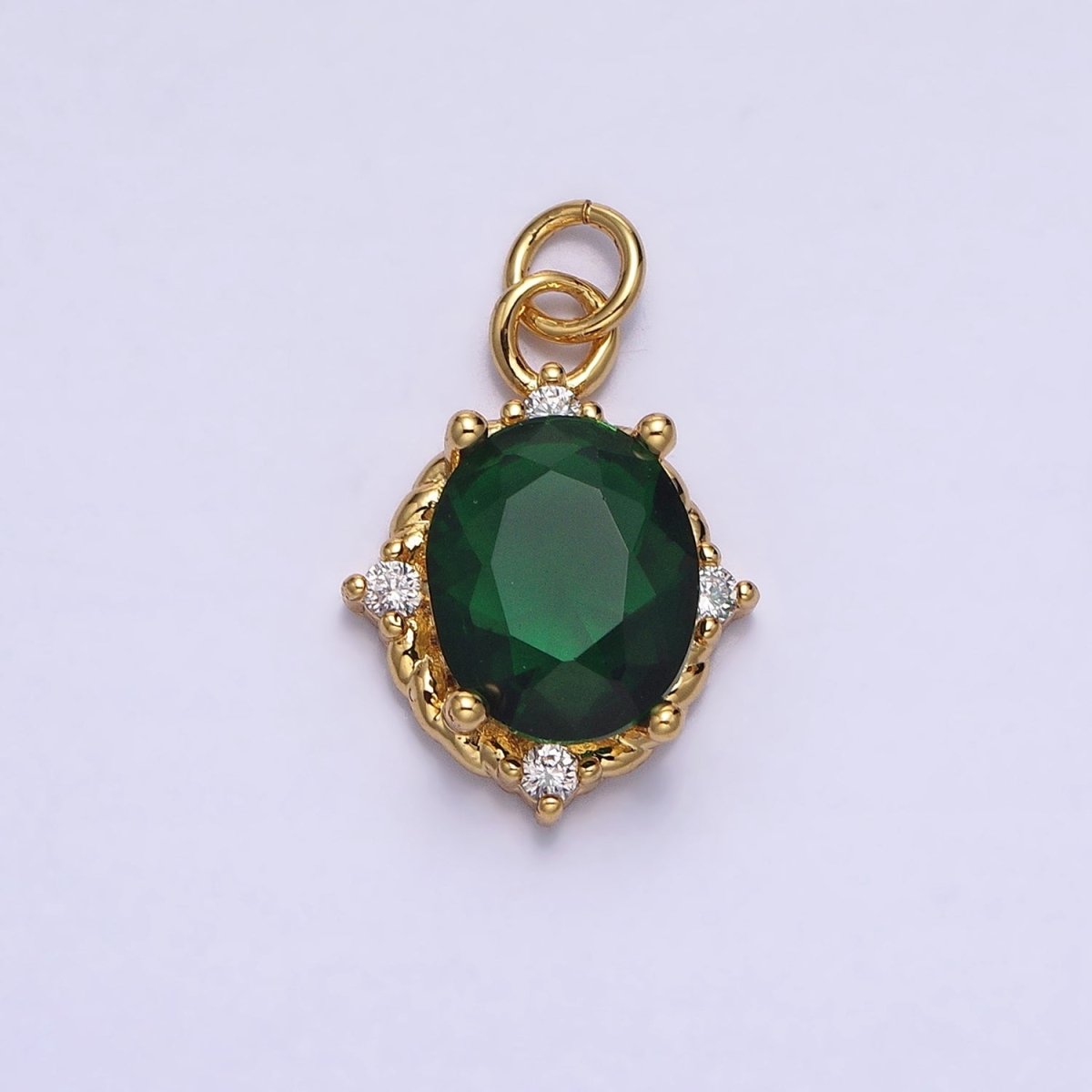 Silver Colorful Oval Brilliant Cut Cubic Zirconia Stones Clear, Pink Green Gold CZ Charm AC539 AC540 AC541 AC542 AC543 AC544