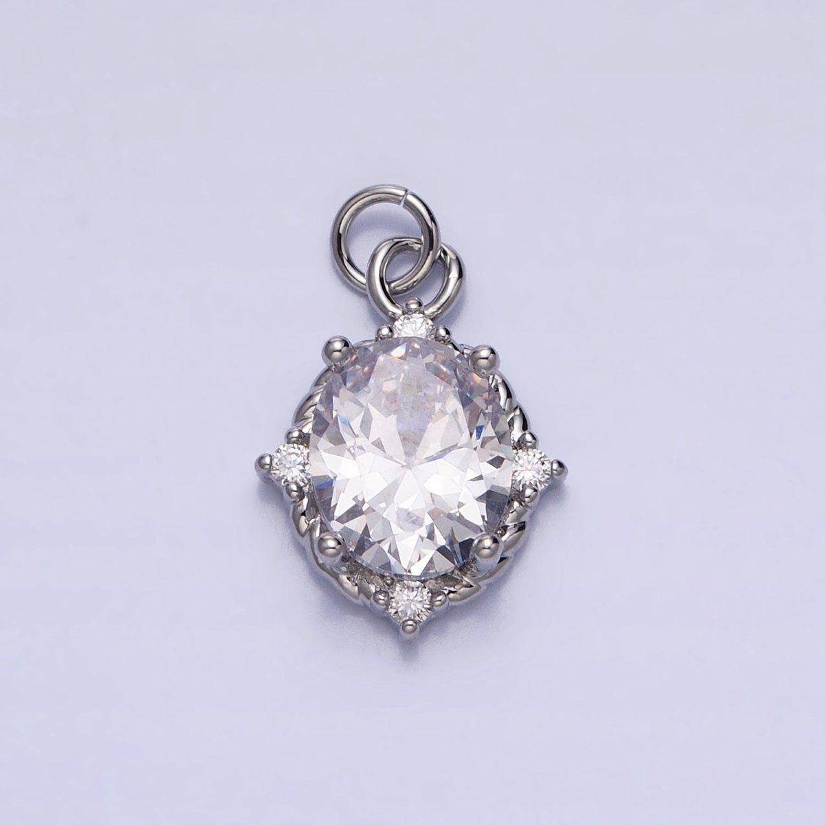 Silver Colorful Oval Brilliant Cut Cubic Zirconia Stones Clear, Pink Green Gold CZ Charm AC539 AC540 AC541 AC542 AC543 AC544