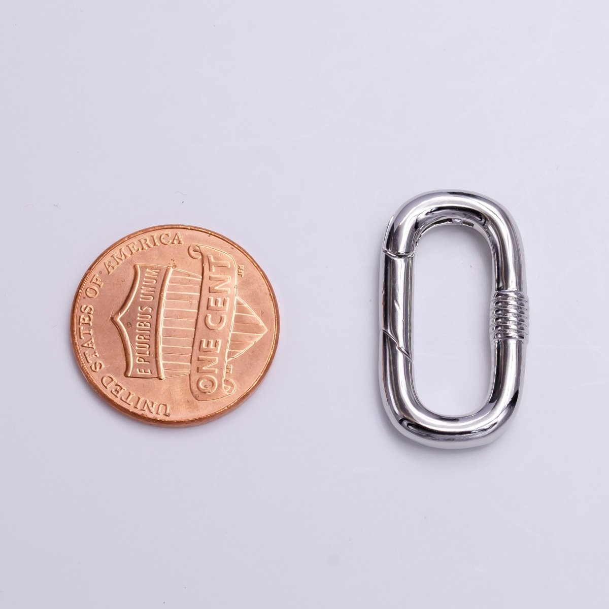 Silver Drill Textured 24.5mm Oval Oblong PUSH Spring Gate Ring Jewelry Supply | Z-376