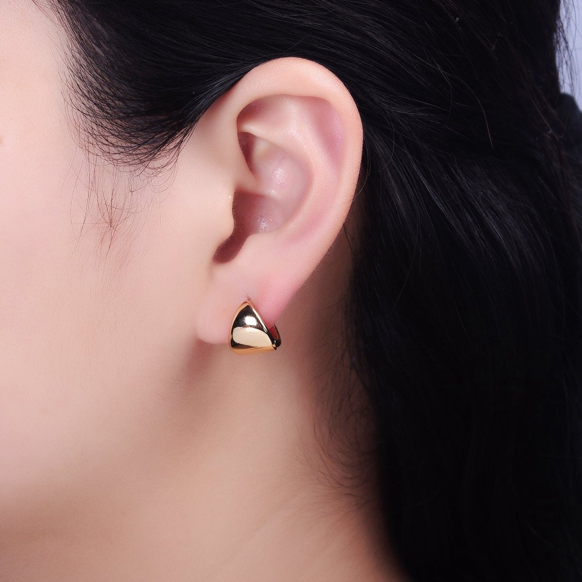 Silver, Gold 11.5mm Cartilage Wide Dome Triangle Huggie Earrings | AB801 AB823