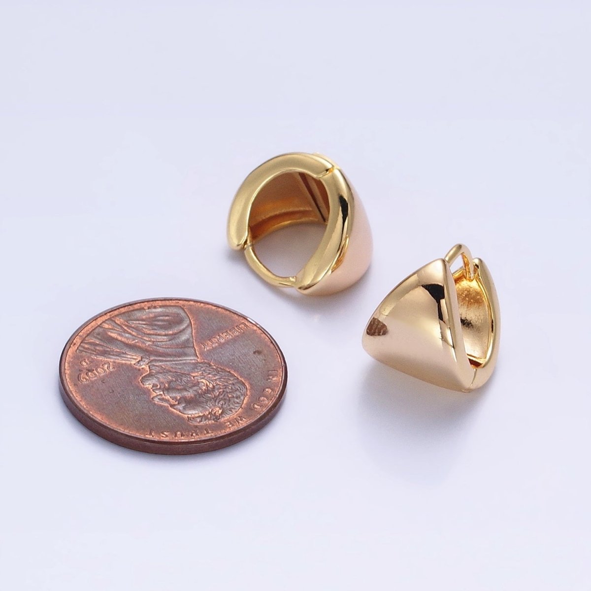 Silver, Gold 11.5mm Cartilage Wide Dome Triangle Huggie Earrings | AB801 AB823