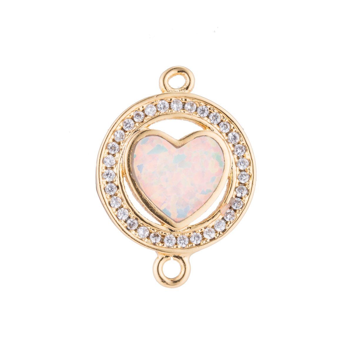 Silver, Gold, Black Gold Heart with Green/Blue Opal, Circle of Love, Cubic Zirconia Bracelet Charm Bead Finding CONNECTOR For Jewelry Making | F-125