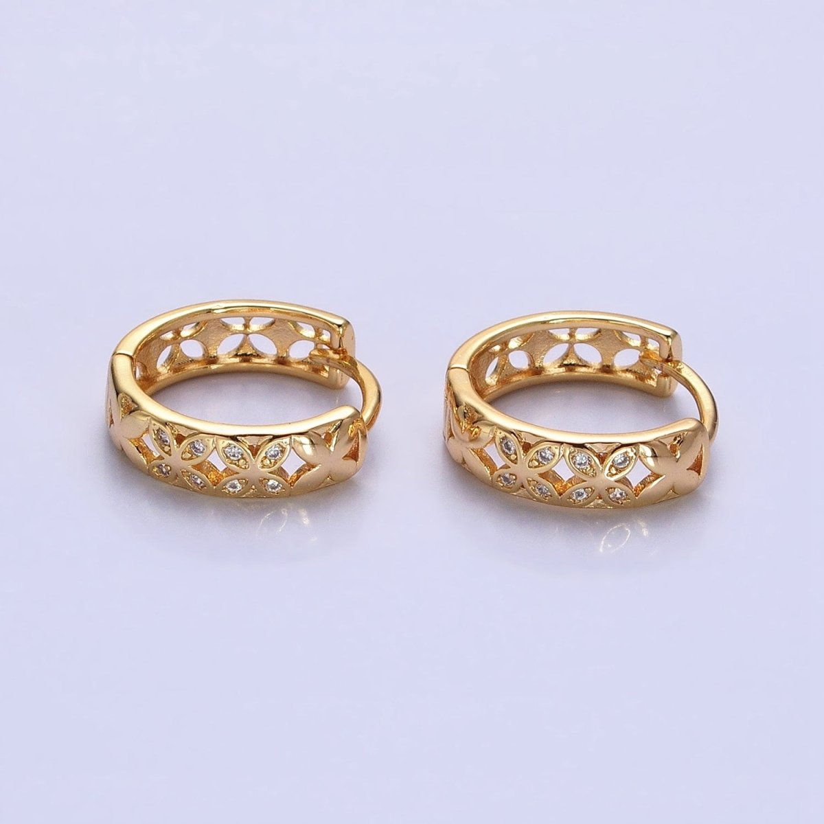 Silver, Gold Flower Butterfly CZ 15.5mm Huggie Hoop Earrings | AB-00819 AB-00915