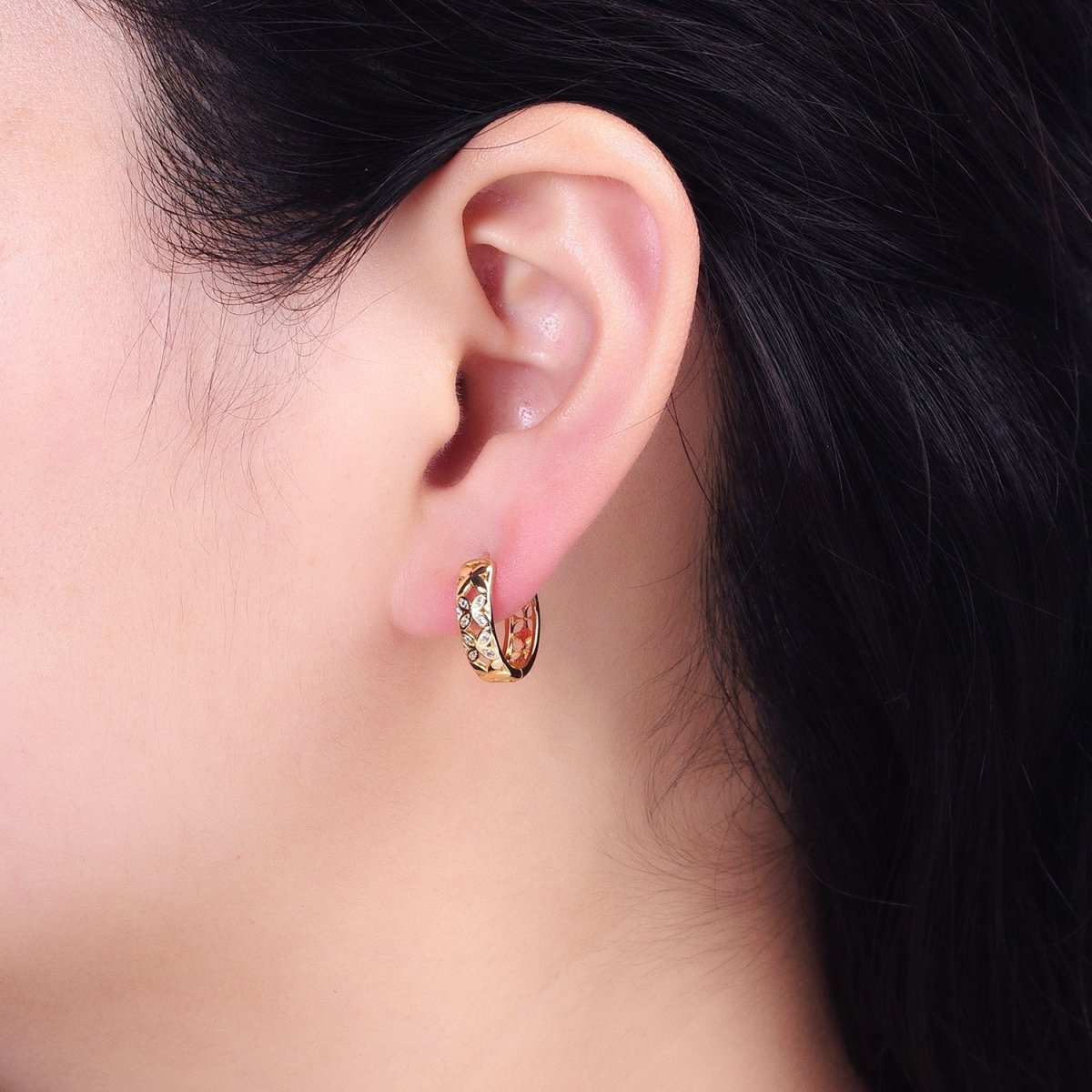 Silver, Gold Flower Butterfly CZ 15.5mm Huggie Hoop Earrings | AB-00819 AB-00915