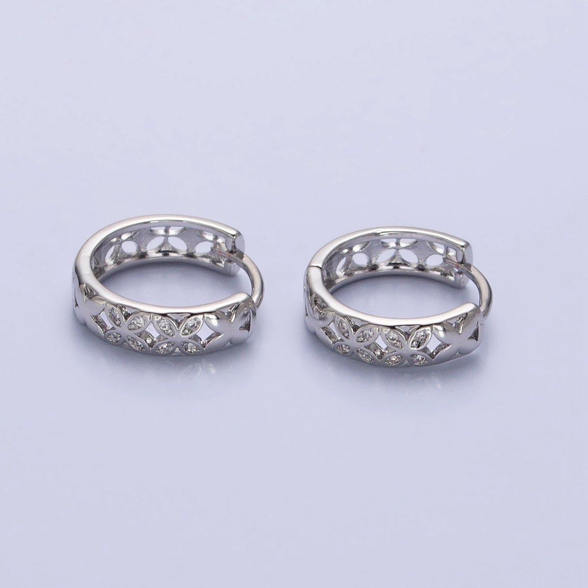 Silver, Gold Flower Butterfly CZ 15.5mm Huggie Hoop Earrings | AB-00819 AB-00915