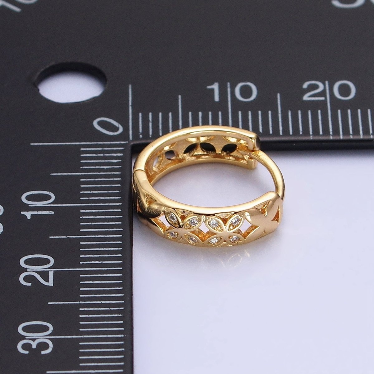 Silver, Gold Flower Butterfly CZ 15.5mm Huggie Hoop Earrings | AB-00819 AB-00915