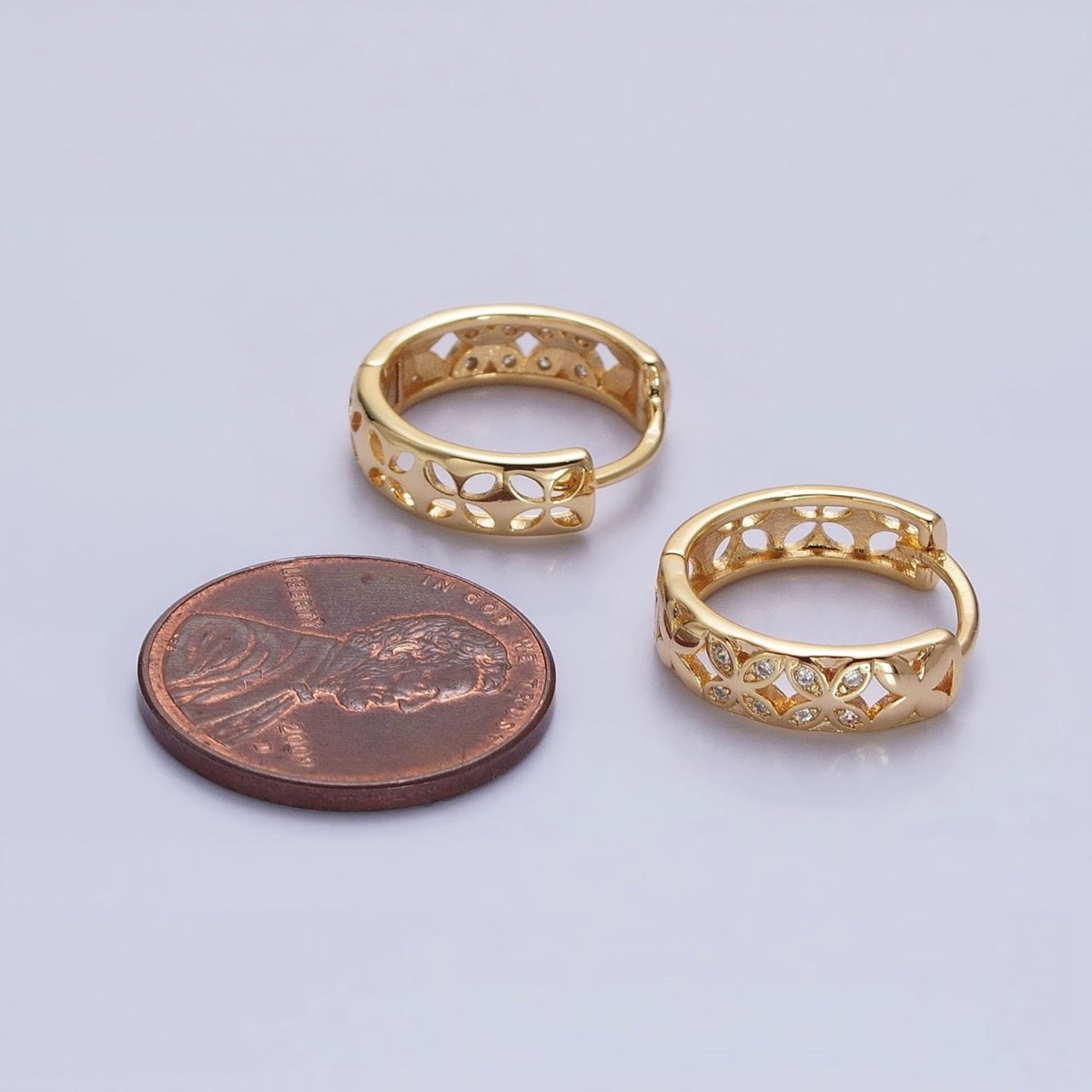 Silver, Gold Flower Butterfly CZ 15.5mm Huggie Hoop Earrings | AB-00819 AB-00915