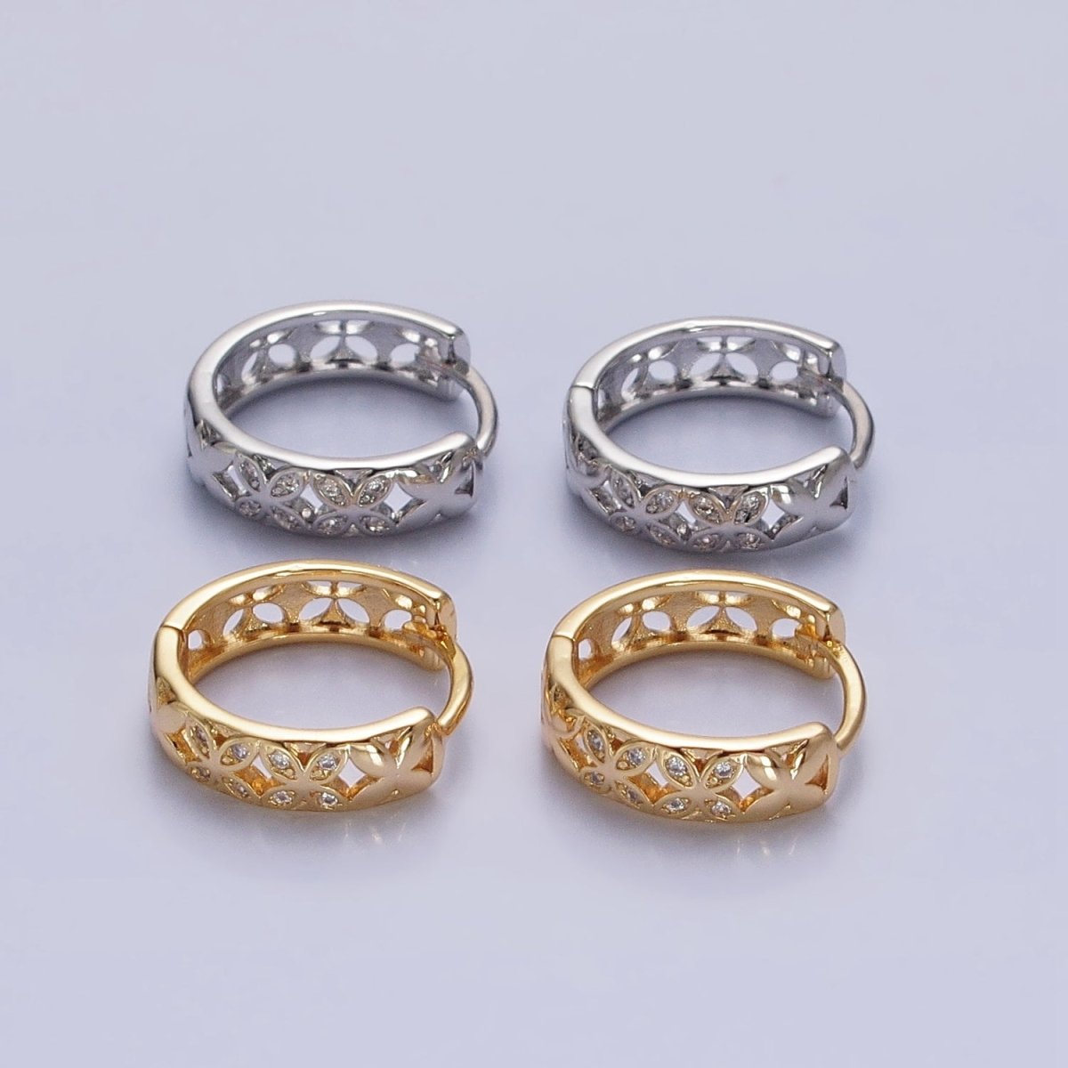 Silver, Gold Flower Butterfly CZ 15.5mm Huggie Hoop Earrings | AB-00819 AB-00915