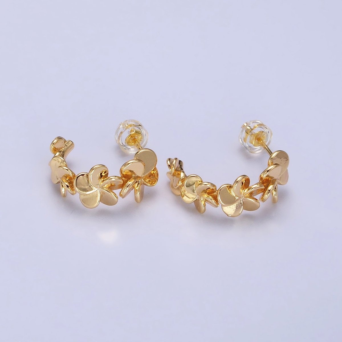 Silver, Gold Spiral Nature Flower Petal C-Shaped Hoop Earrings | AB447 AB455