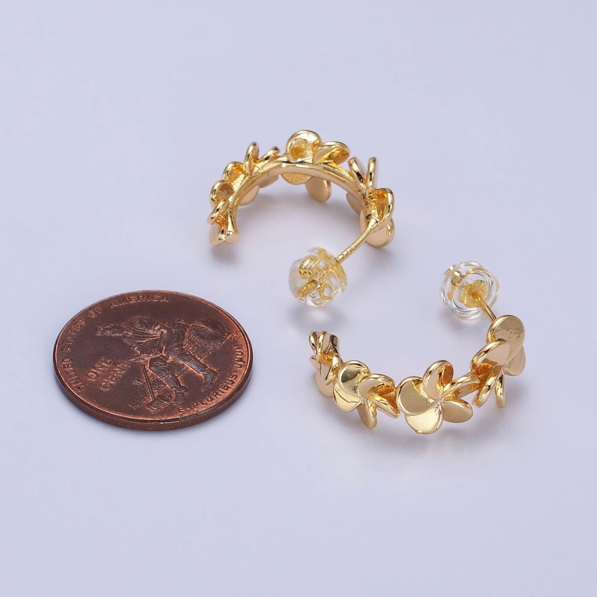 Silver, Gold Spiral Nature Flower Petal C-Shaped Hoop Earrings | AB447 AB455
