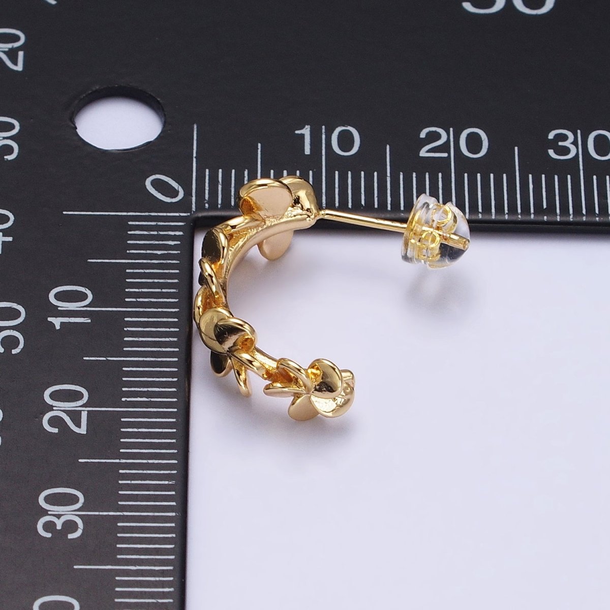 Silver, Gold Spiral Nature Flower Petal C-Shaped Hoop Earrings | AB447 AB455
