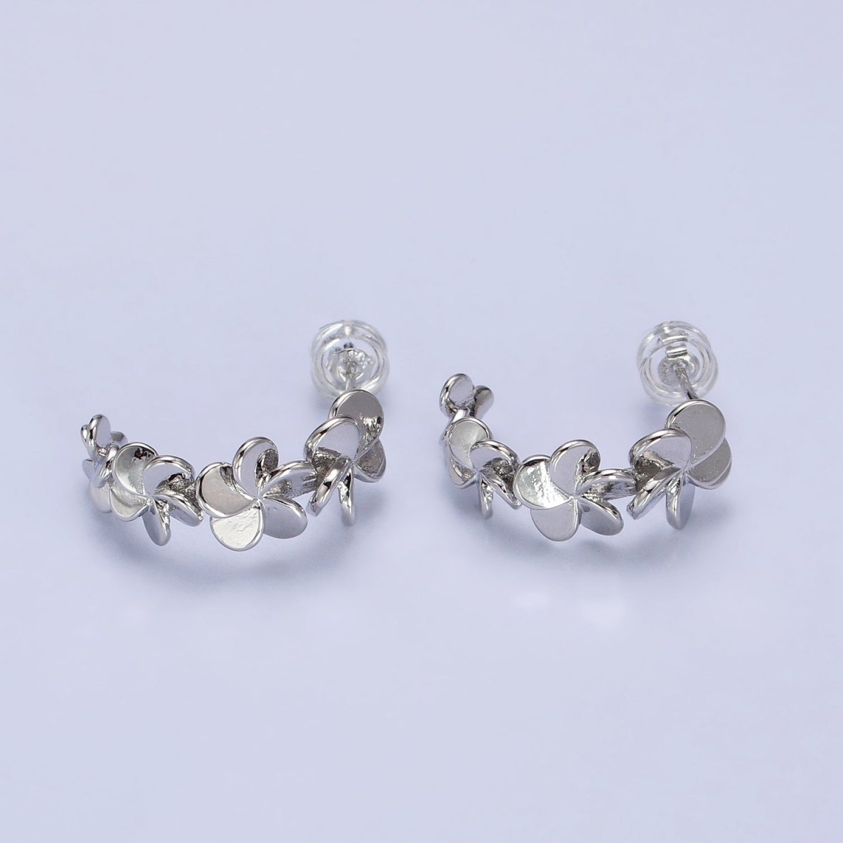 Silver, Gold Spiral Nature Flower Petal C-Shaped Hoop Earrings | AB447 AB455
