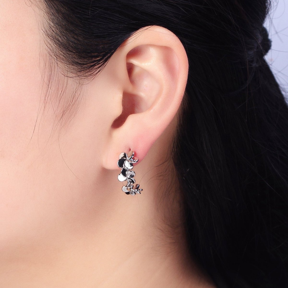 Silver, Gold Spiral Nature Flower Petal C-Shaped Hoop Earrings | AB447 AB455