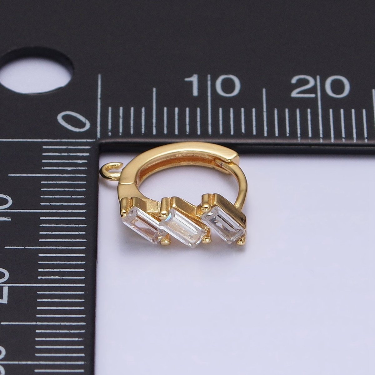 Silver, Gold Triple Clear Baguette CZ 12mm Huggie Open Loop Earrings Supply | Z169 Z298