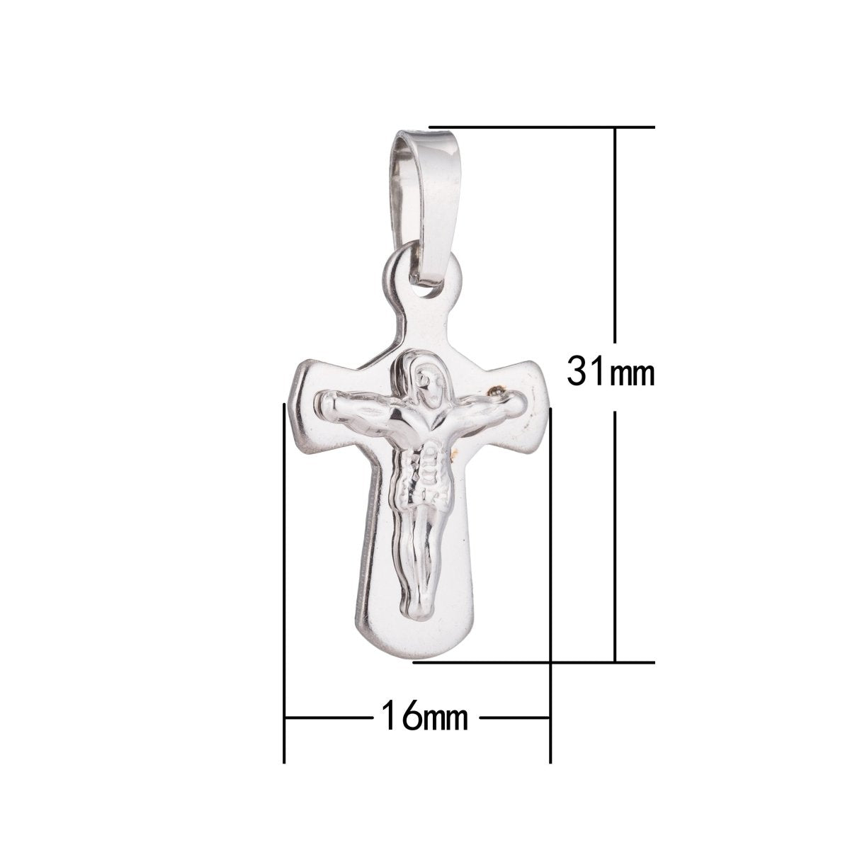 Silver Jesus on the Cross, Holy Divine Heaven Church Family Spiritual Girl Necklace Pendant Charm Bead Bails Findings for Jewelry Making J-453