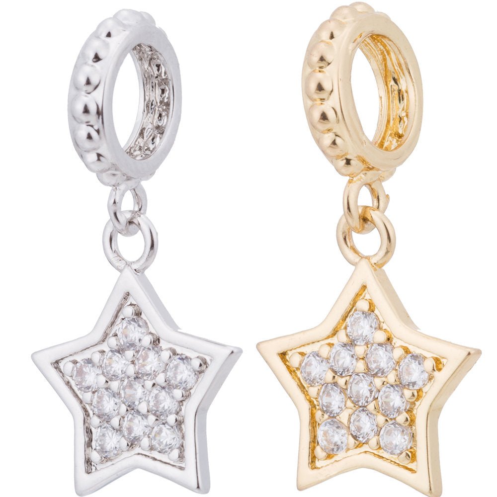 Shiny Star Bright Starburst Wish Twinkle Celestial Cubic Zirconia Bracelet Charm Bead Finding Pendant For Jewelry Making