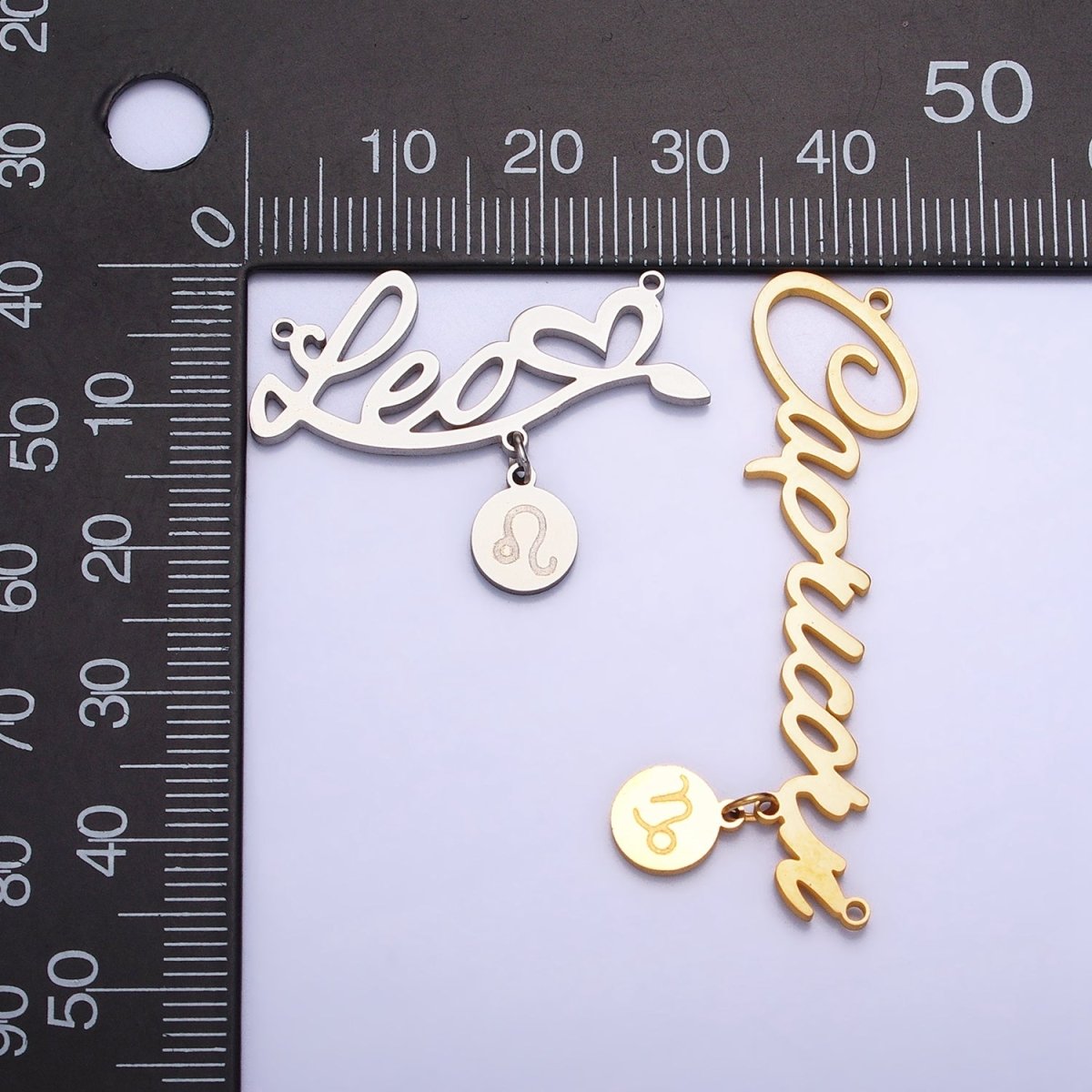 Silver Stainless Steel Zodiac Astrology Cursive Font Mini Symbol Connector Personalized Jewelry Making | A-A1385-A-A1390