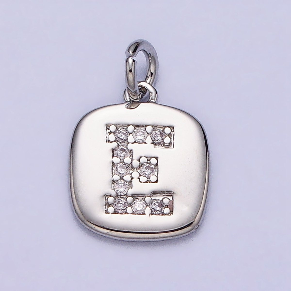 Silver Tag Square CZ Clear Micro Paved Initial Alphabet Dainty Personalized Name Tag Charm | A-266-A-278
