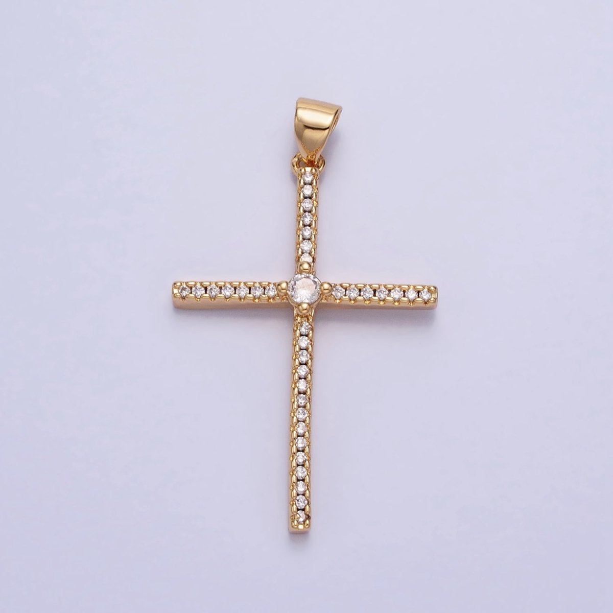 Simple CZ Gold Cross Charm Silver Cross Pendant, Dainty Religious Jewelry Rosary Pendant AA174 AA175