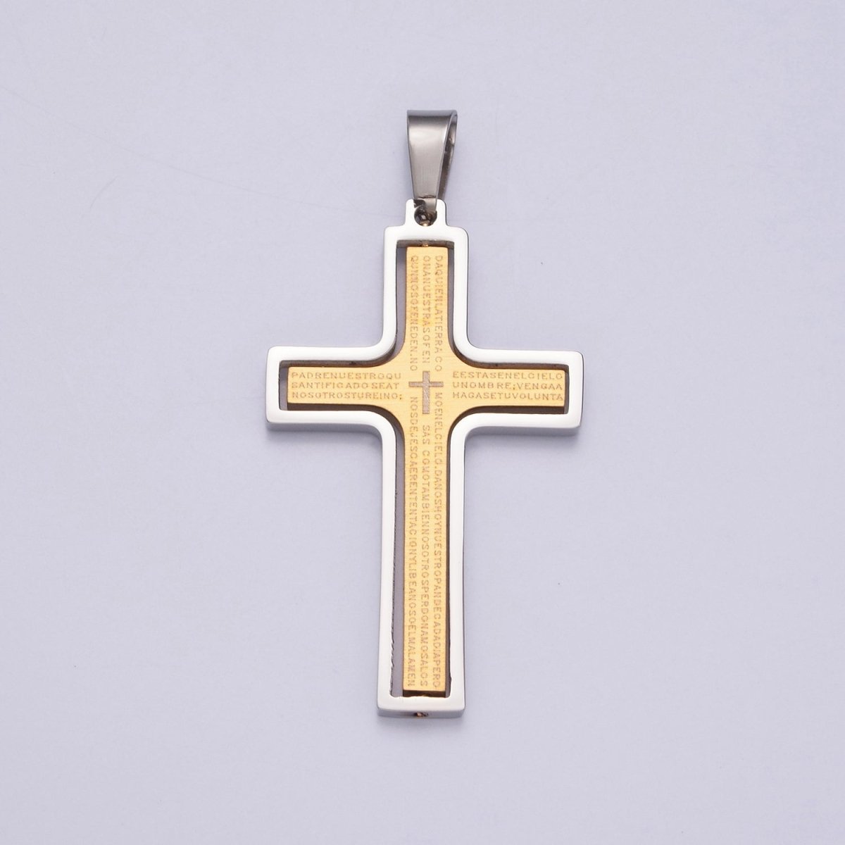Sleek Steel Unisex Cross Necklace Pendant | Gold Cross Padre Nuestro for Men and Women | Lords Prayer Cross Pendant, Religious Medals, Our Father Pendant, Catholic Pendant,   X-635 X-636