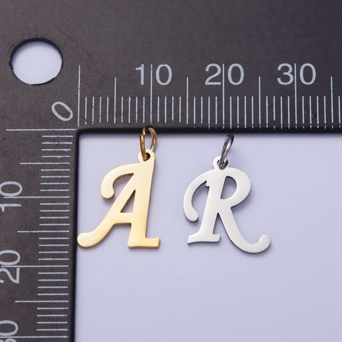 Small 24K Gold Plated Stainless Steel Letter Charms, initial alphabet pendant DIY jewelry letter charms for personalized jewelry making A-625-A-637