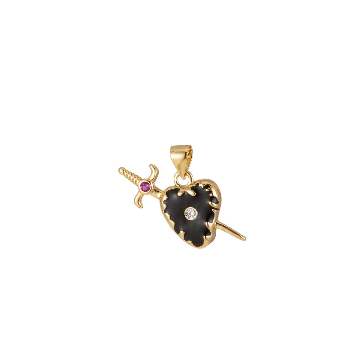 Small Gold Cross Dagger Heart Sword black Pendant Jewelry Supply Charm component Enamel Dainty Charm