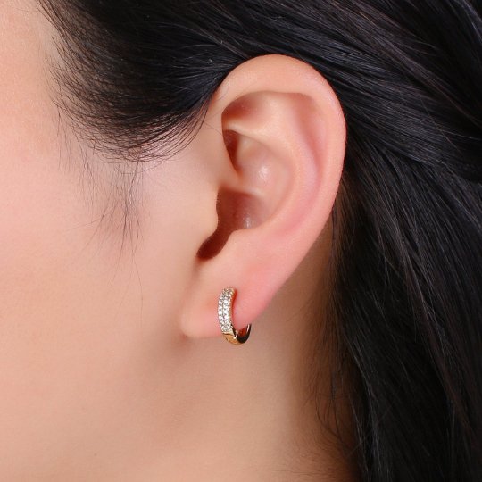Small Huggie Hoop Earrings 14K Gold Filled Huggie Diamond CZ Silver Tiny Pave Huggie Earrings | Single Cartilage 12mm huggie P-093 P-094 AE-00885