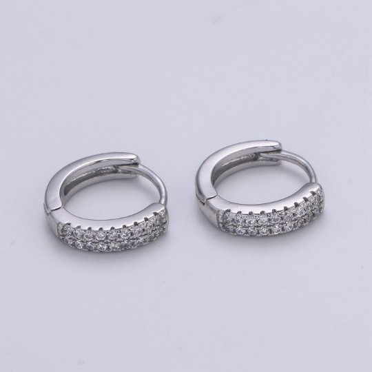Small Huggie Hoop Earrings 14K Gold Filled Huggie Diamond CZ Silver Tiny Pave Huggie Earrings | Single Cartilage 12mm huggie P-093 P-094 AE-00885