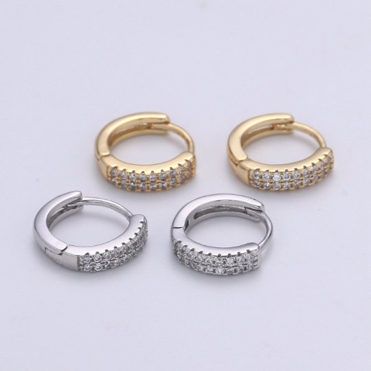 Small Huggie Hoop Earrings 14K Gold Filled Huggie Diamond CZ Silver Tiny Pave Huggie Earrings | Single Cartilage 12mm huggie P-093 P-094 AE-00885