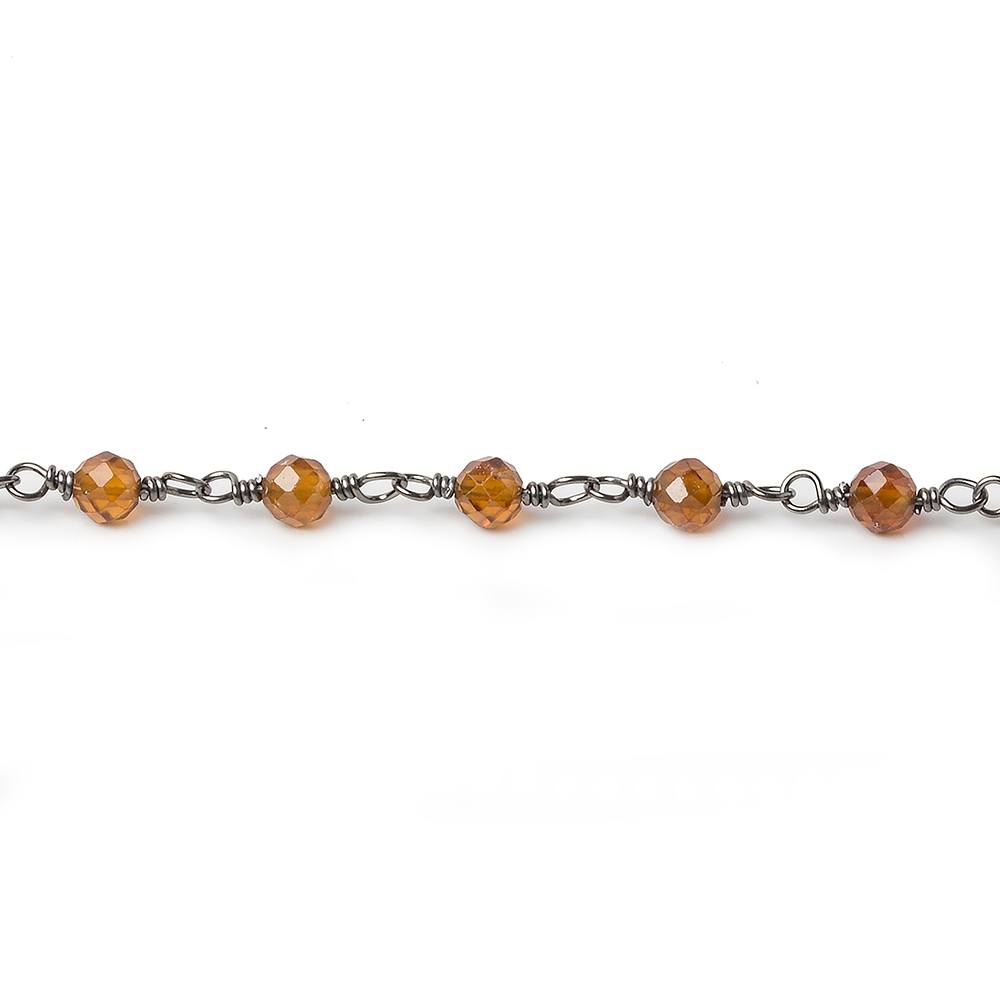 3mm Spessartite Garnet micro-faceted round Black Gold plated Chain