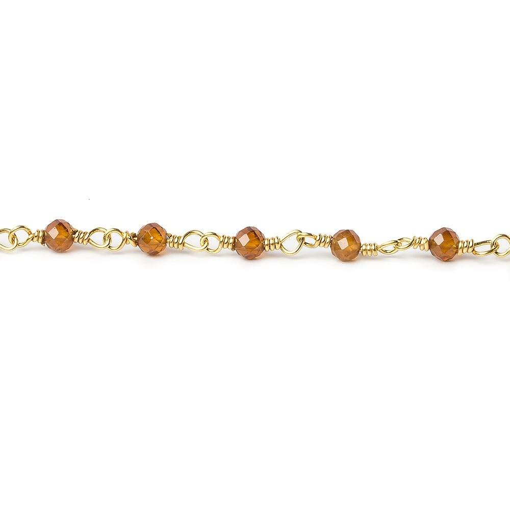 3mm Spessartite Garnet micro-faceted round Gold plated Chain