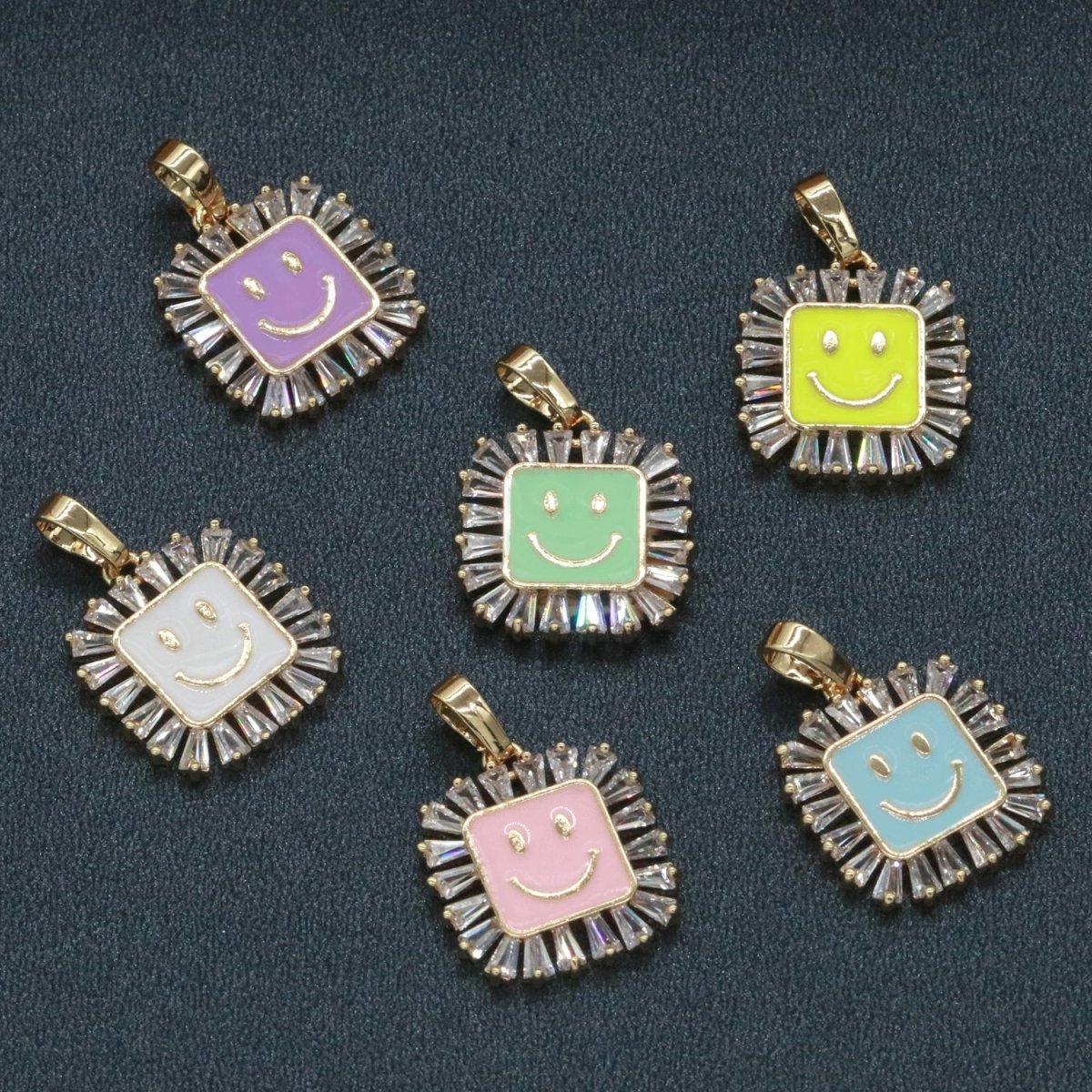 Square Smiley Face Charm Cubic Happy Face Pendant for Necklace Earring Component 31x22mm I-307 ~ I-312