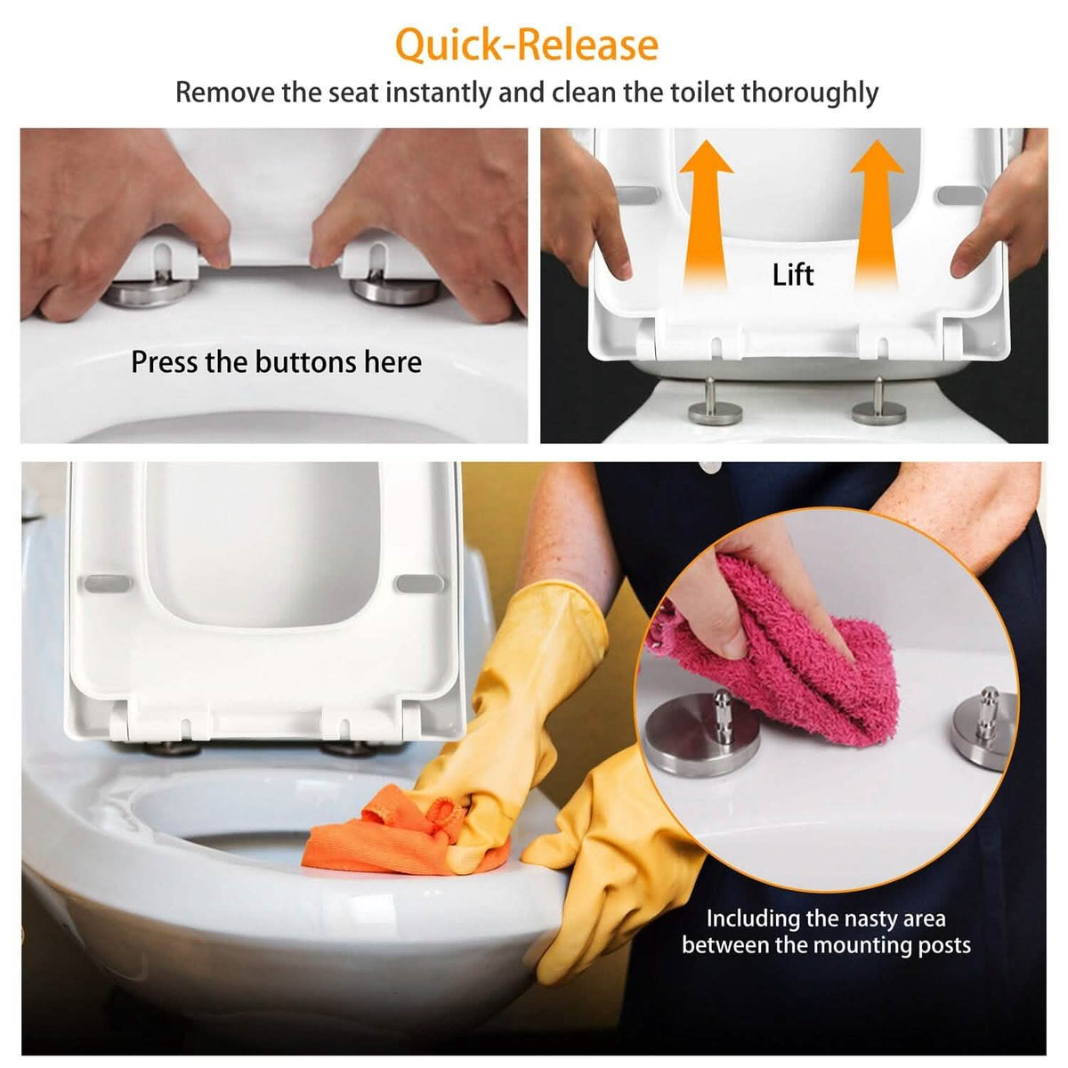 Square Toilet Seat with Grip-Tight Seat Bumpers
