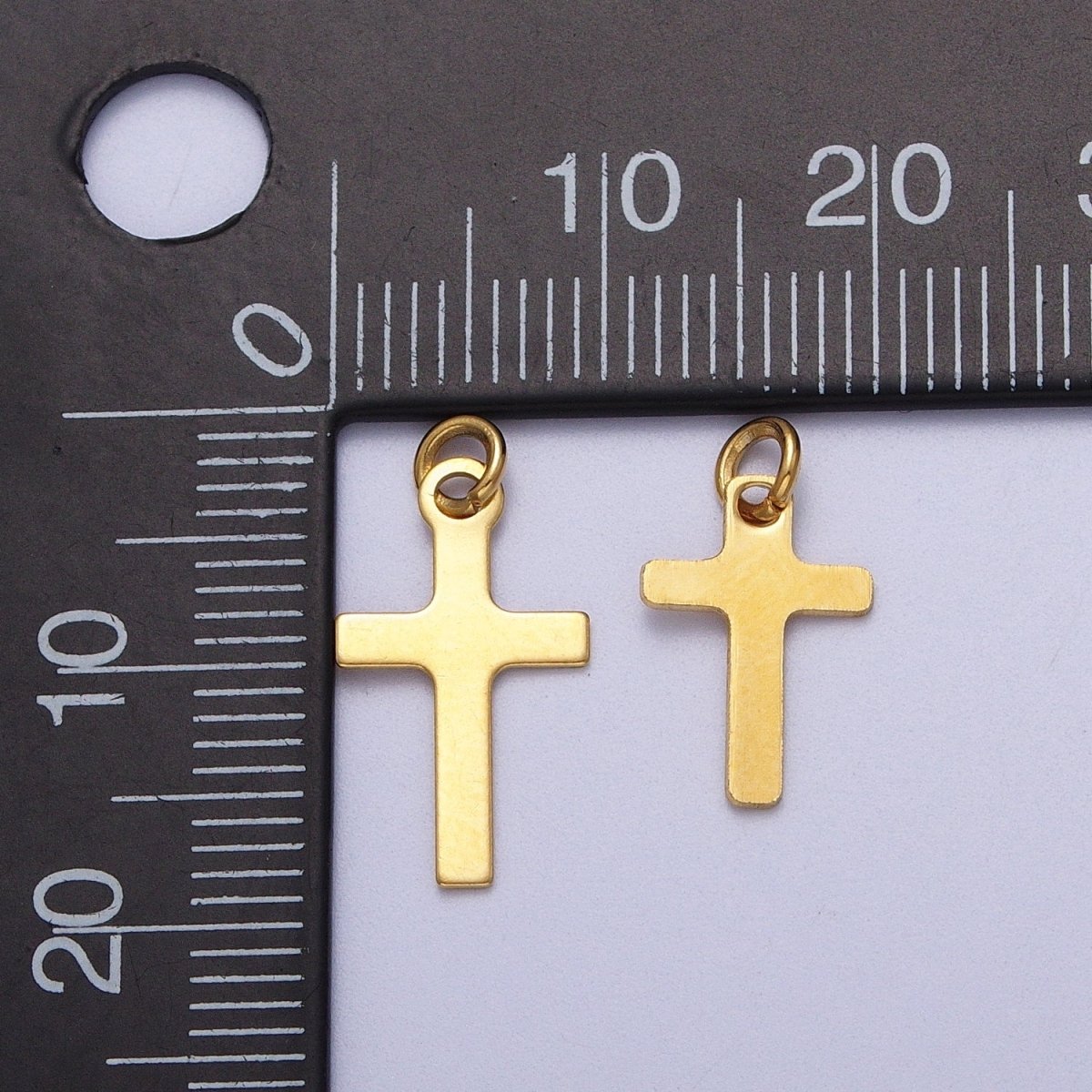 Stainless Steel 14.5mm Gold Religious Cross Minimalist Mini Charm | C-392 C-393