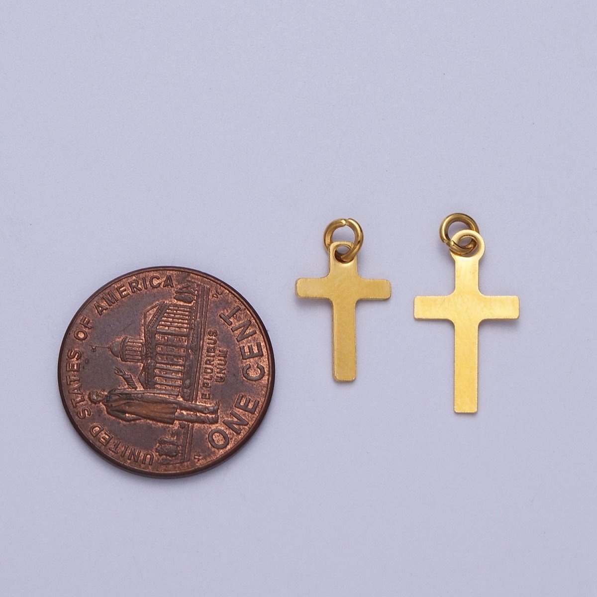 Stainless Steel 14.5mm Gold Religious Cross Minimalist Mini Charm | C-392 C-393