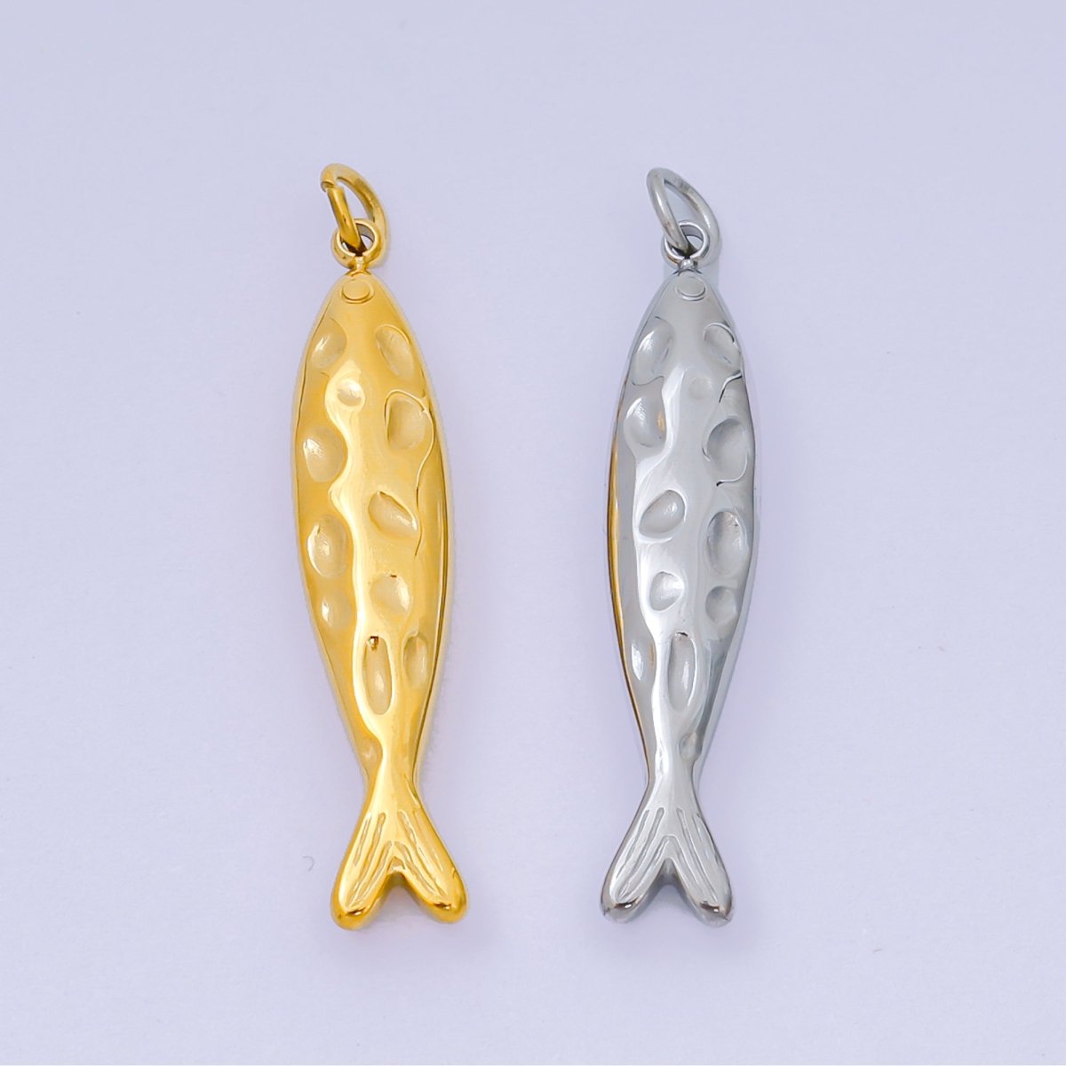 Stainless Steel 33.5mm Sardine Sea Fish Animal Charm in Gold & Silver | J-470