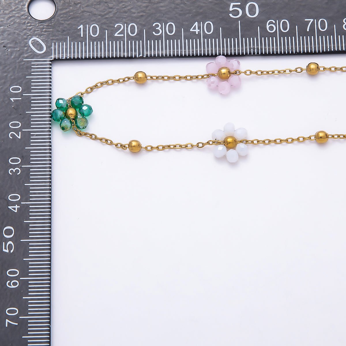 Stainless Steel 3.3mm 10mm Multicolor Multifaceted Crystal Flower Satellite Unfinished Chain by Yard | Roll-01875