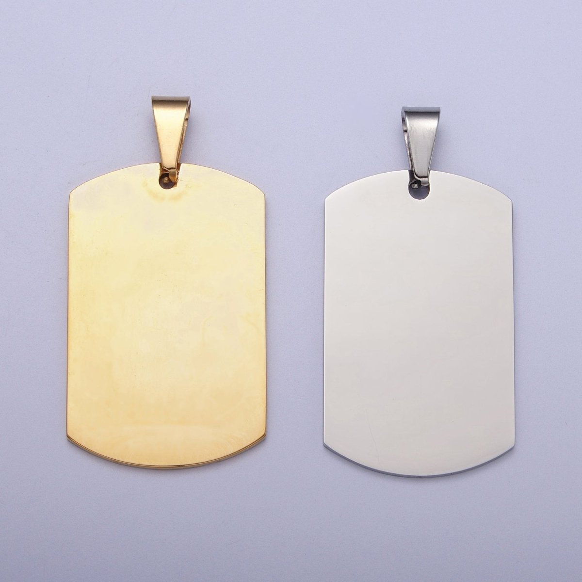 Stainless Steel 36.5mm, 48.5mm Rectangular Tag Engravable Geometric Pendant in Gold and Silver J-437 J-438 J-429 J-431