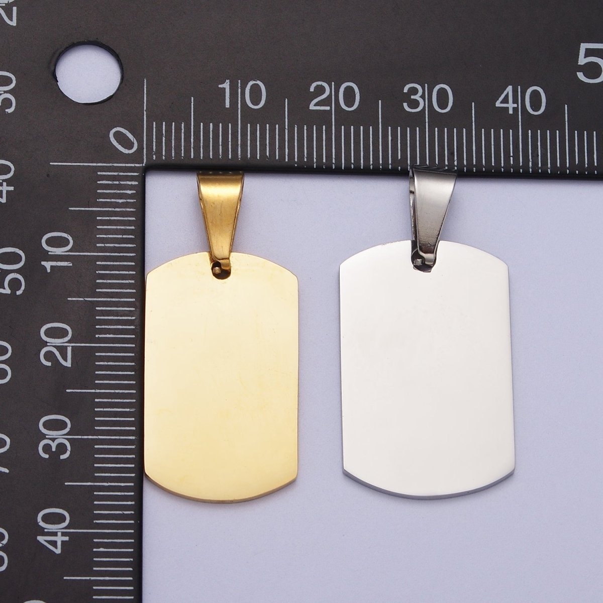Stainless Steel 36.5mm, 48.5mm Rectangular Tag Engravable Geometric Pendant in Gold and Silver J-437 J-438 J-429 J-431