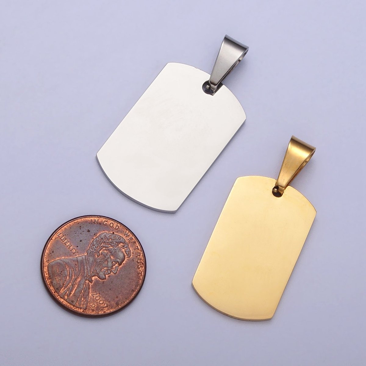 Stainless Steel 36.5mm, 48.5mm Rectangular Tag Engravable Geometric Pendant in Gold and Silver J-437 J-438 J-429 J-431
