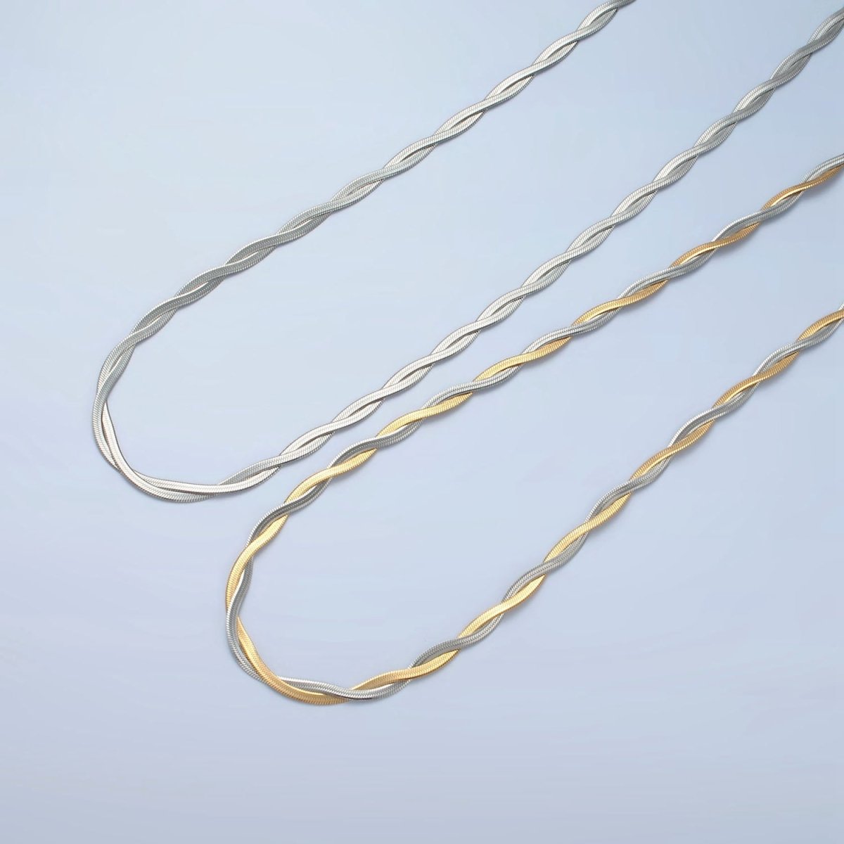 Stainless Steel 3.5mm Braided Intertwine Herringbone Chains 18 Inch Necklace in Mixed Metal & Silver | WA-2614 WA-2615