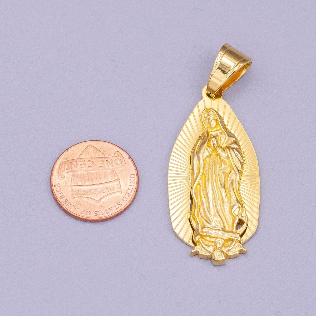 Stainless Steel 52mm Mary Lady Guadalupe Lined Religious Pendant | P-1169