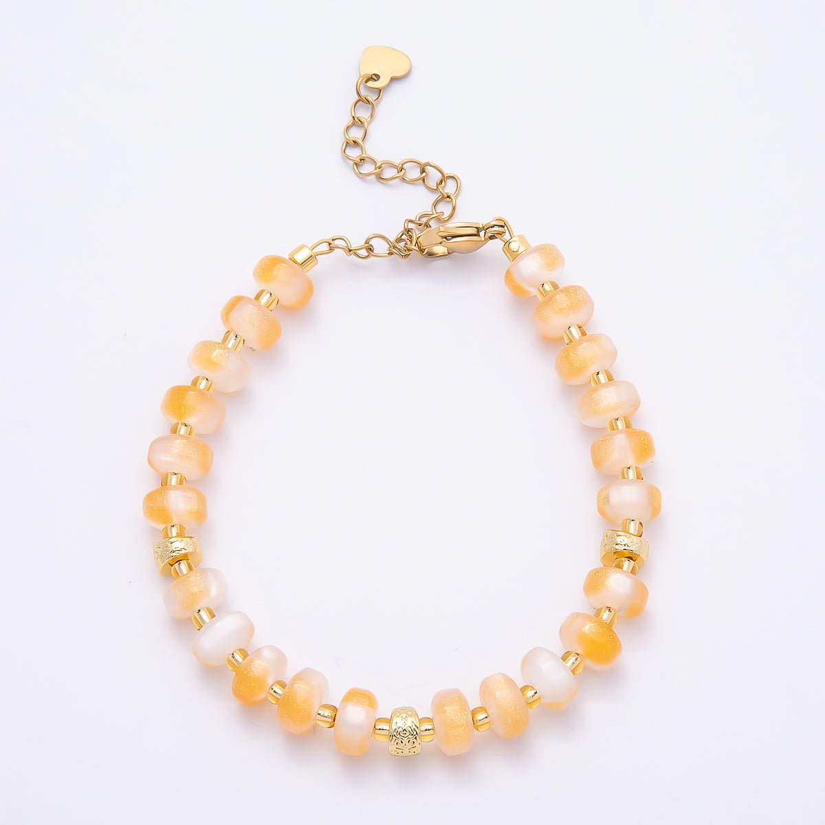 Stainless Steel 8mm Orange, Yellow, Blue, Green, Pink Glitter Rondelle Bead Resin 7 Inch Bracelet w. Extender | WA-04554 ~ WA-04558