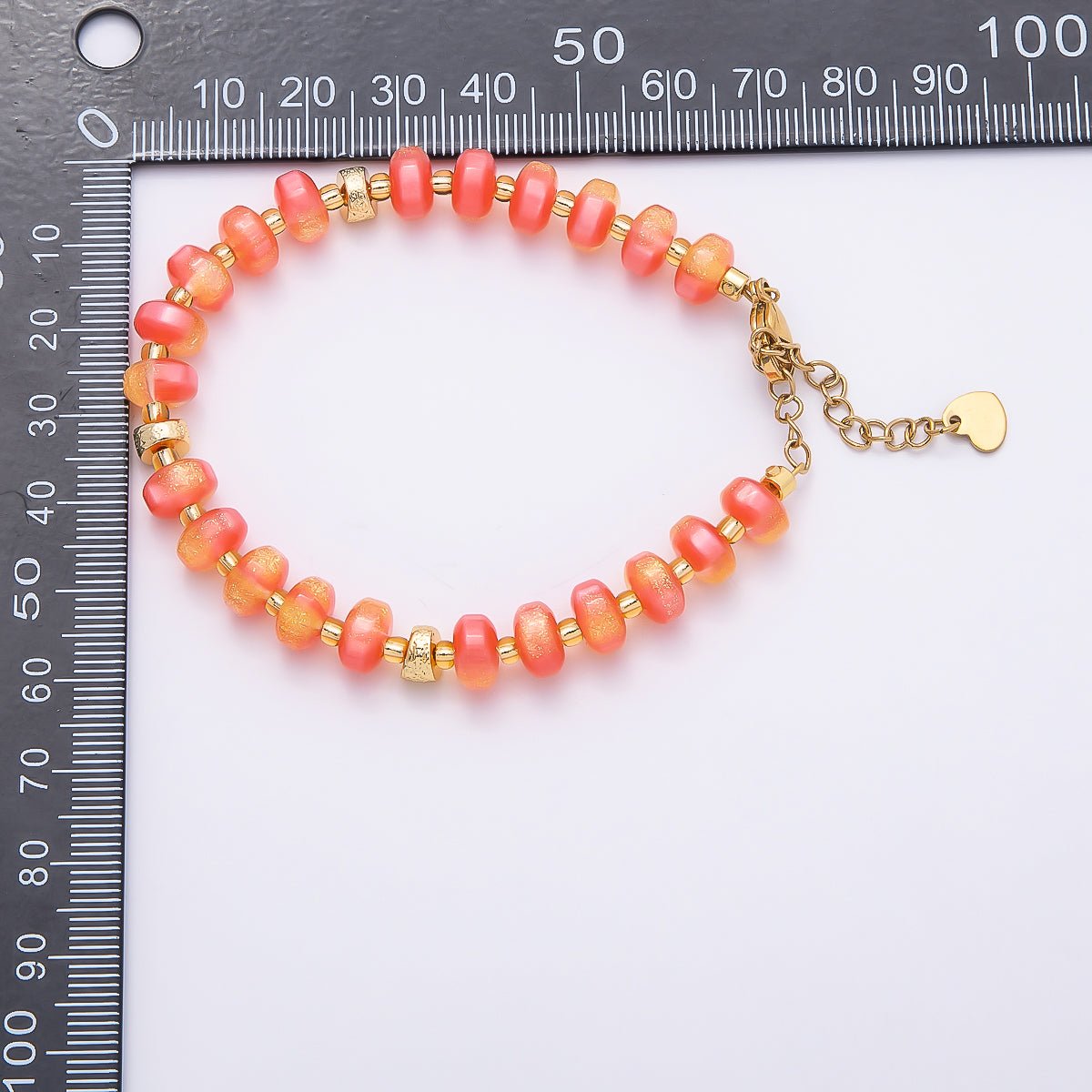 Stainless Steel 8mm Orange, Yellow, Blue, Green, Pink Glitter Rondelle Bead Resin 7 Inch Bracelet w. Extender | WA-04554 ~ WA-04558