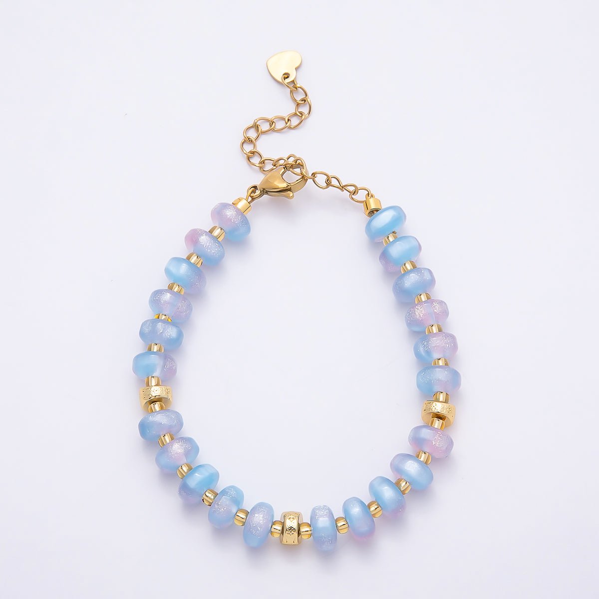 Stainless Steel 8mm Orange, Yellow, Blue, Green, Pink Glitter Rondelle Bead Resin 7 Inch Bracelet w. Extender | WA-04554 ~ WA-04558