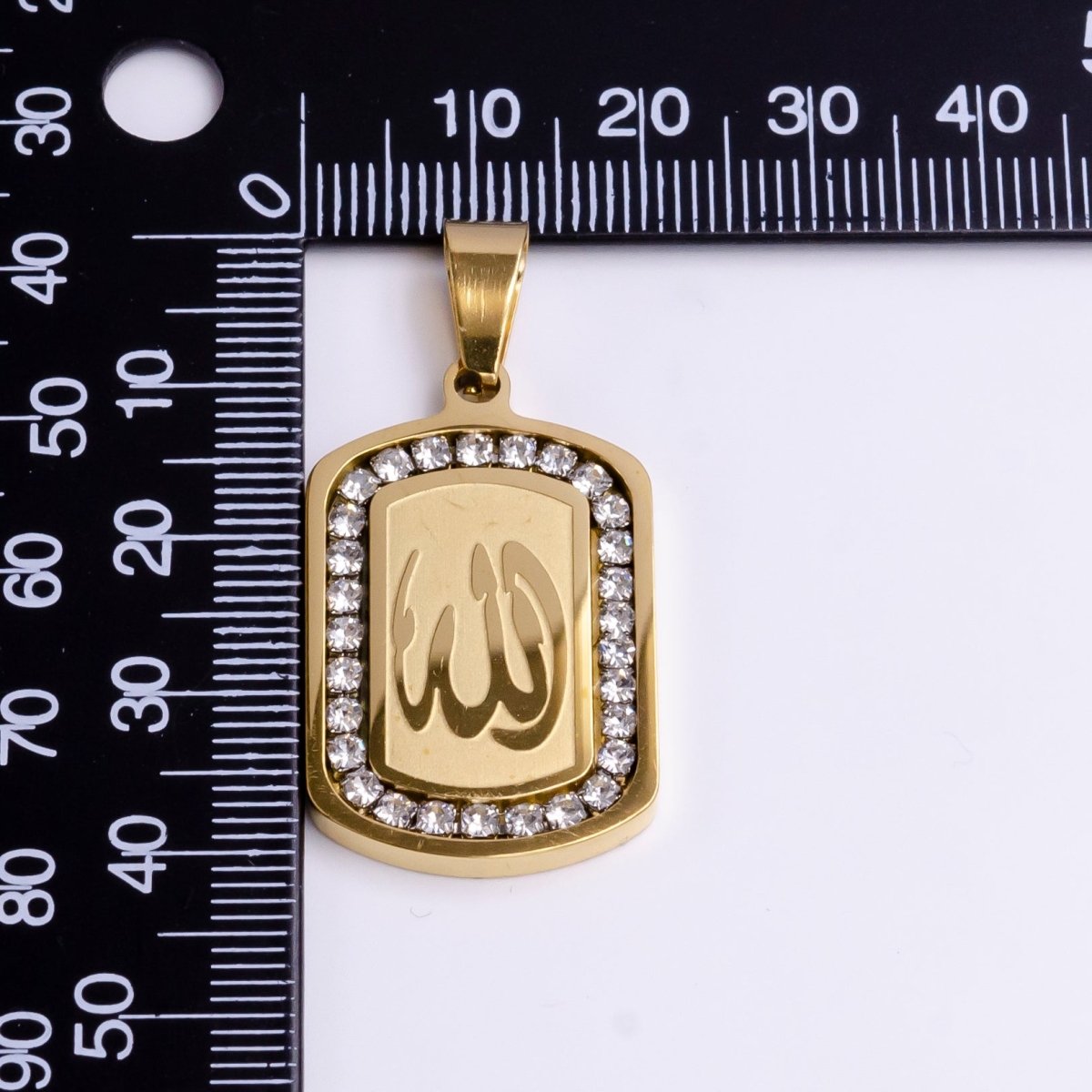 Stainless Steel "Allah" "God" Muslim Arabic Calligraphy CZ Lined Tag Pendant | P-1164
