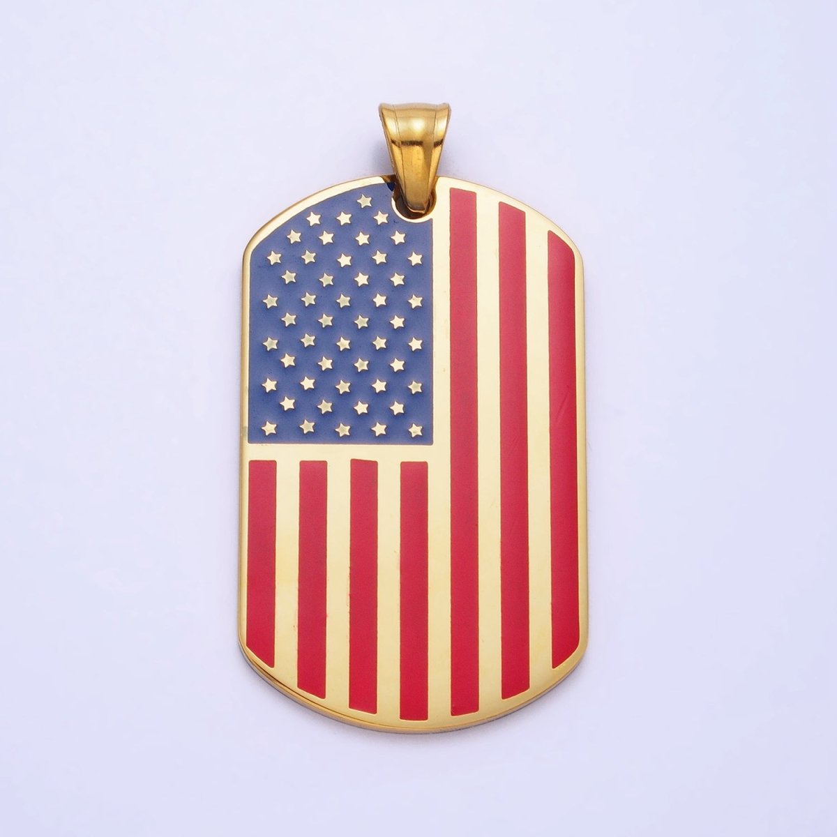 Stainless Steel American Flag Enamel Rectangular Tag Pendant in Gold & Silver | P-1106