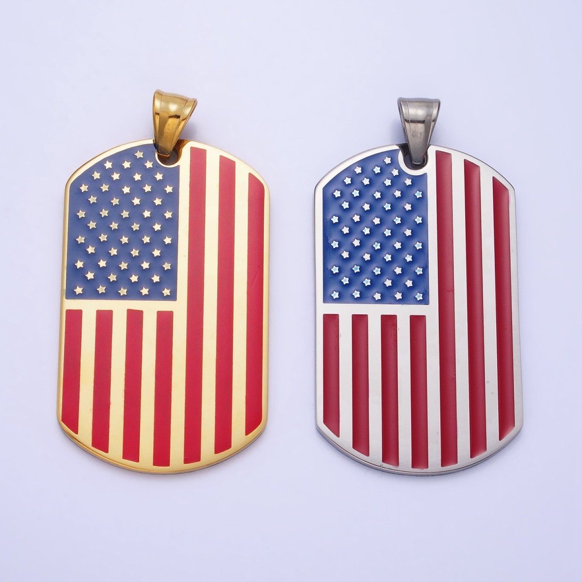 Stainless Steel American Flag Enamel Rectangular Tag Pendant in Gold & Silver | P-1106