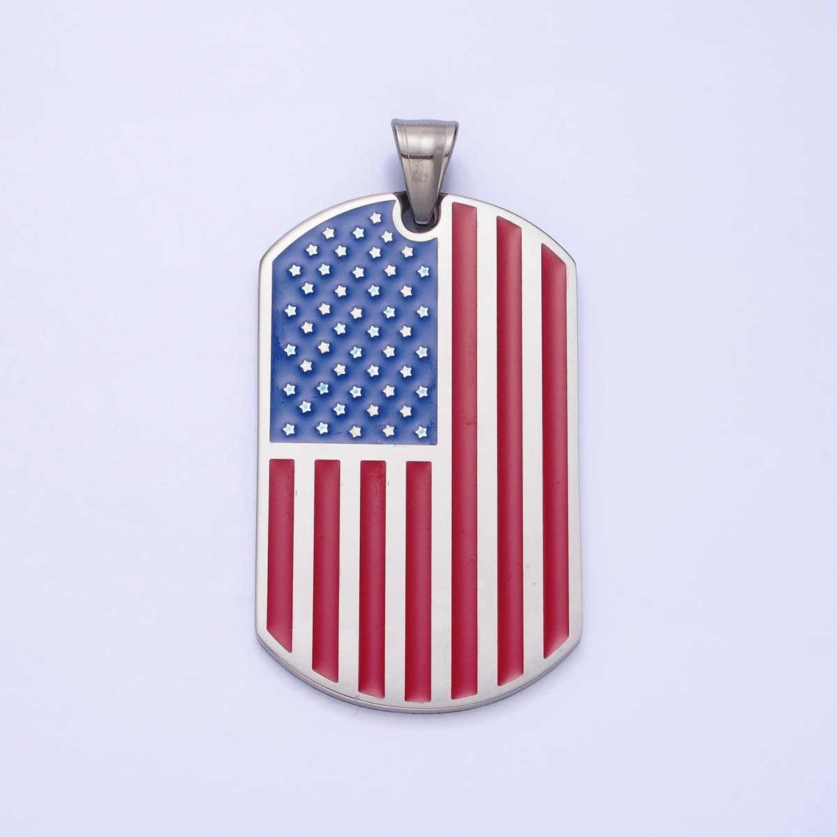 Stainless Steel American Flag Enamel Rectangular Tag Pendant in Gold & Silver | P-1106