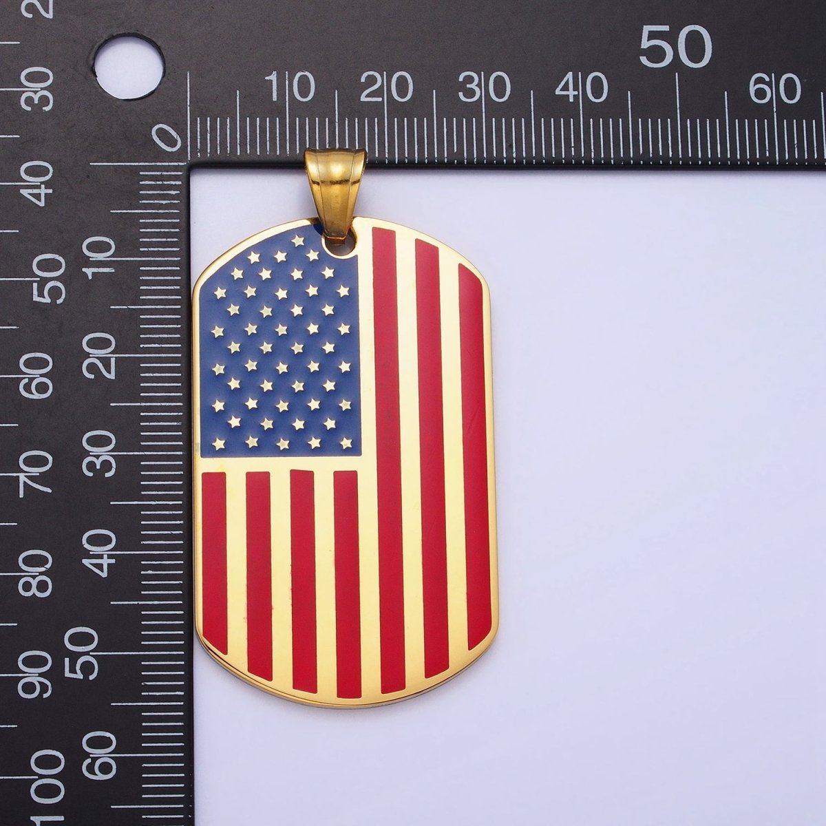 Stainless Steel American Flag Enamel Rectangular Tag Pendant in Gold & Silver | P-1106